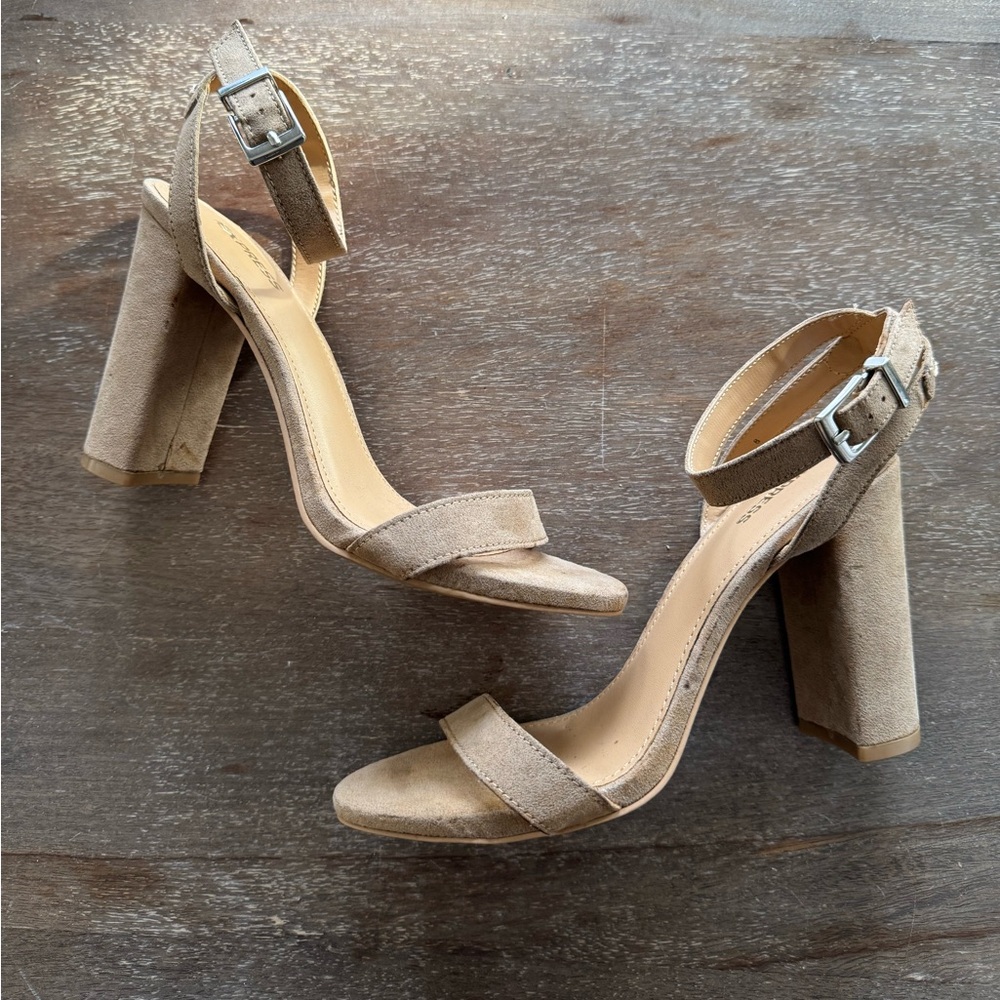 Express Taupe Suede Block Heel Sandals - Size 8